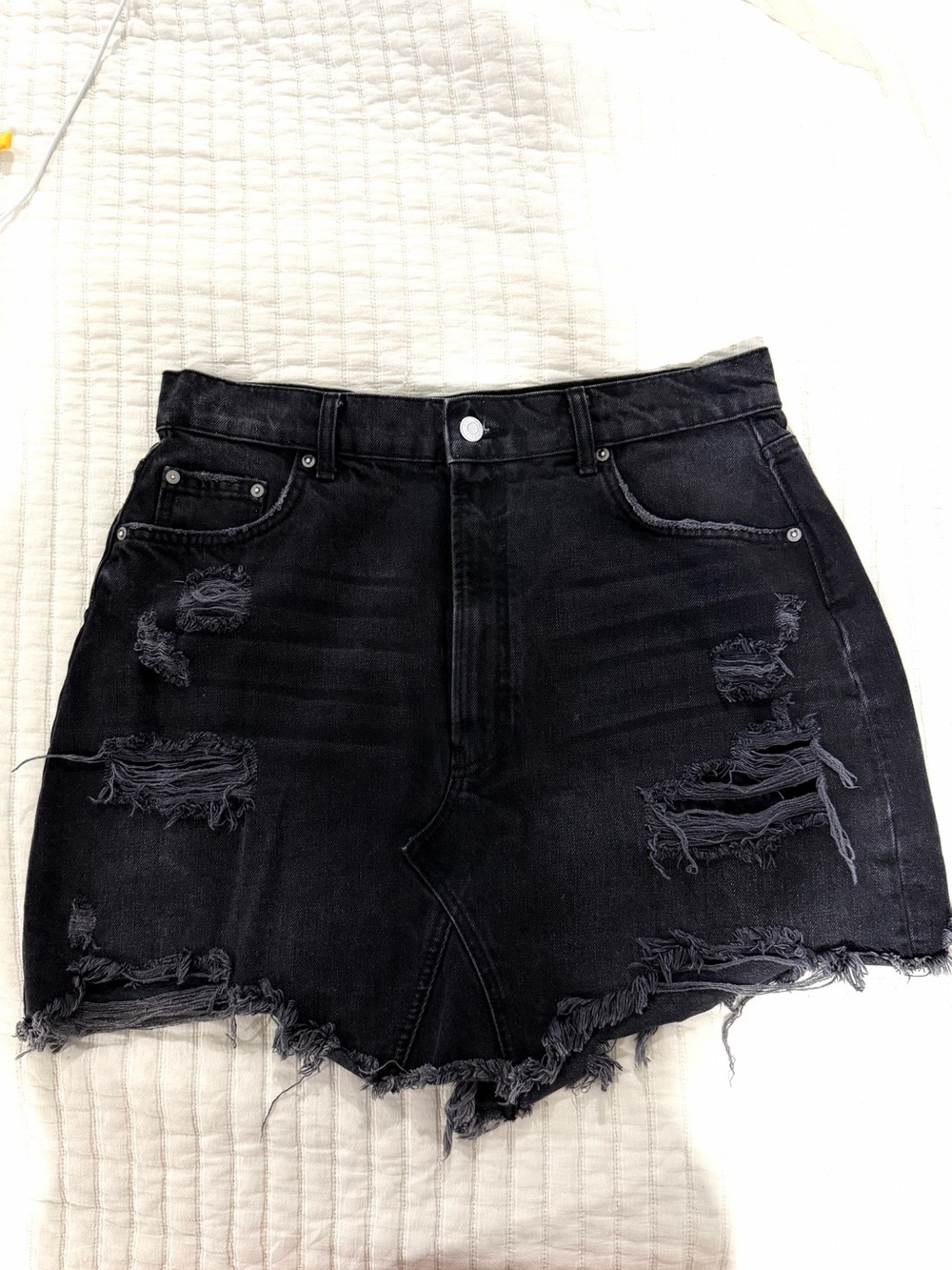 Pilcro High-Rise Distressed Black Denim Skirt